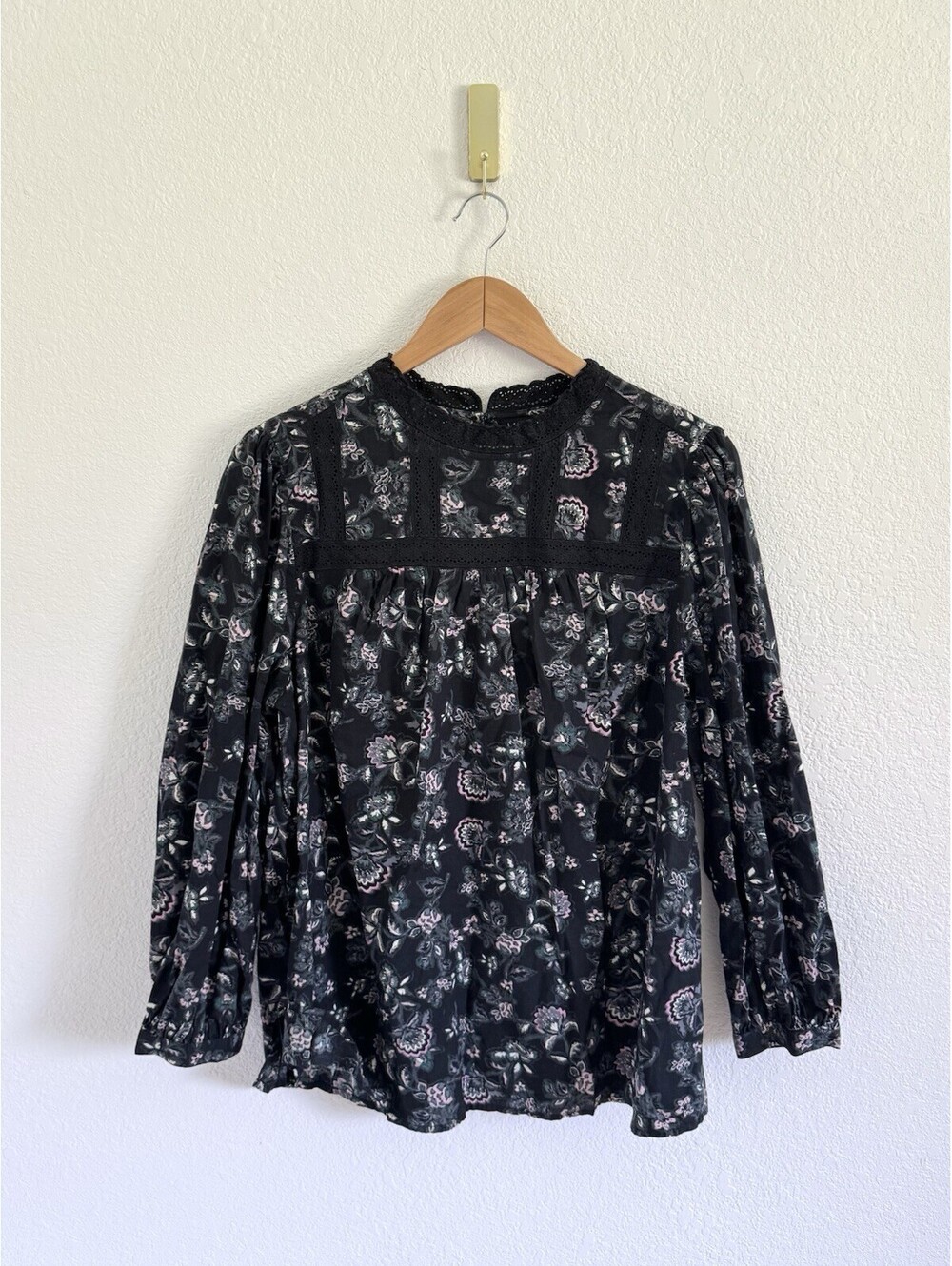 Lane Bryant Black Floral Lace-Trim & Ruffle Popover Blouse Size 14 Cottagecore